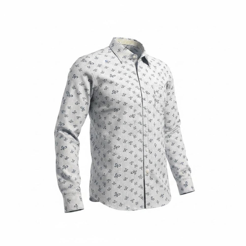 Bugatchi Uomo Men’s XL Blue White Patterned Button-Up Shirt Long Sleeve